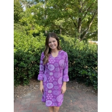 Erma's Closet Purple Uneck Dress with Ruffle Sleeve